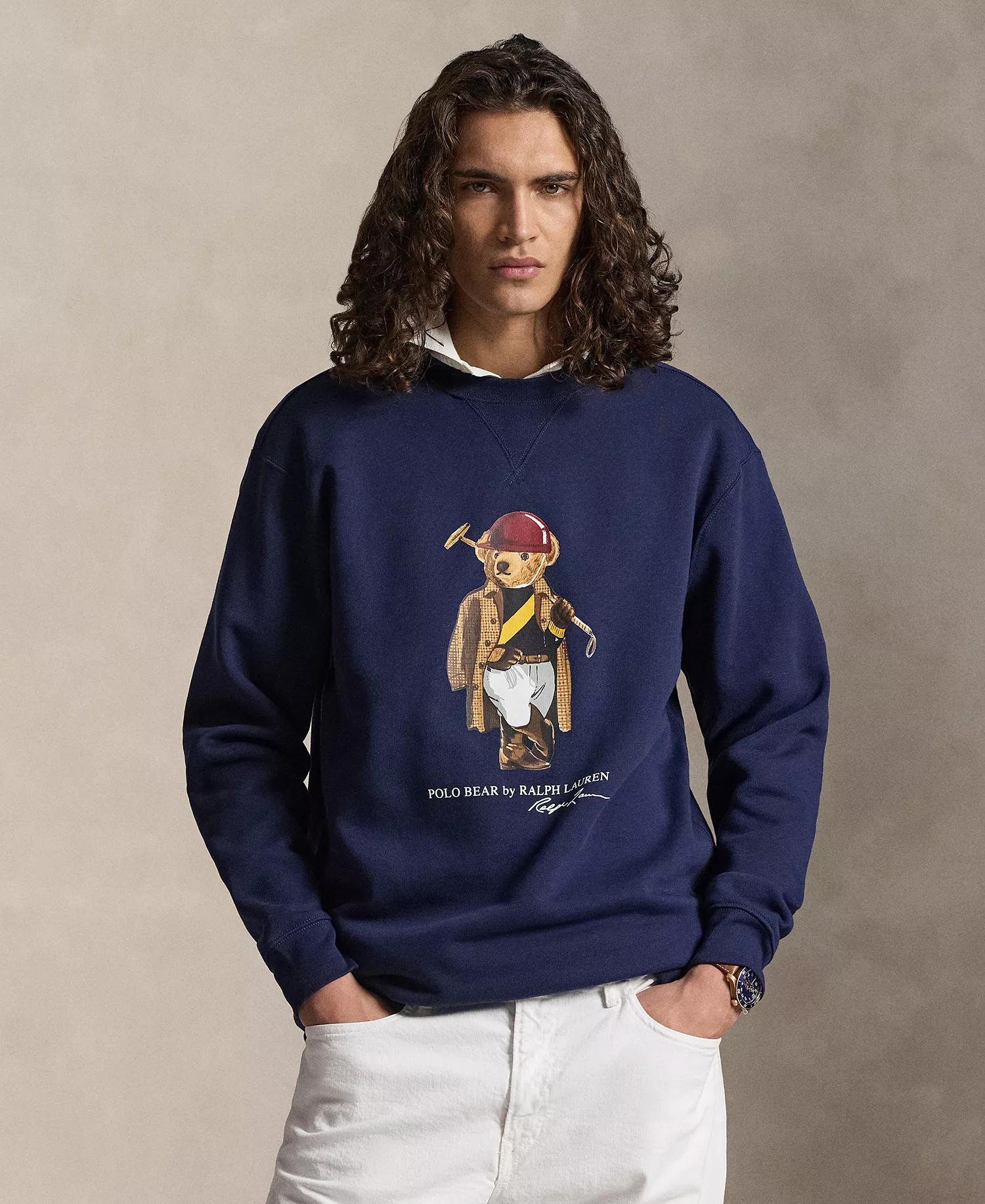 Men's Big & Tall Polo Bear Fleece Sweatshirt - Newport Navy-society Bear - 2LT