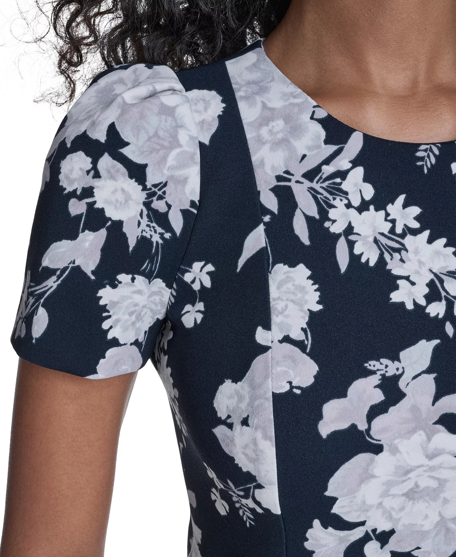 Women's Printed Puff-Sleeve Sheath Dress - Indigo Multi - 10