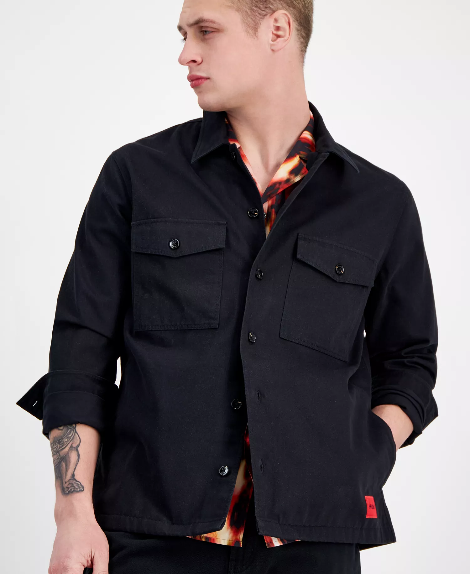 Men's Oversized-Fit Shirt Jacket - Black - L
