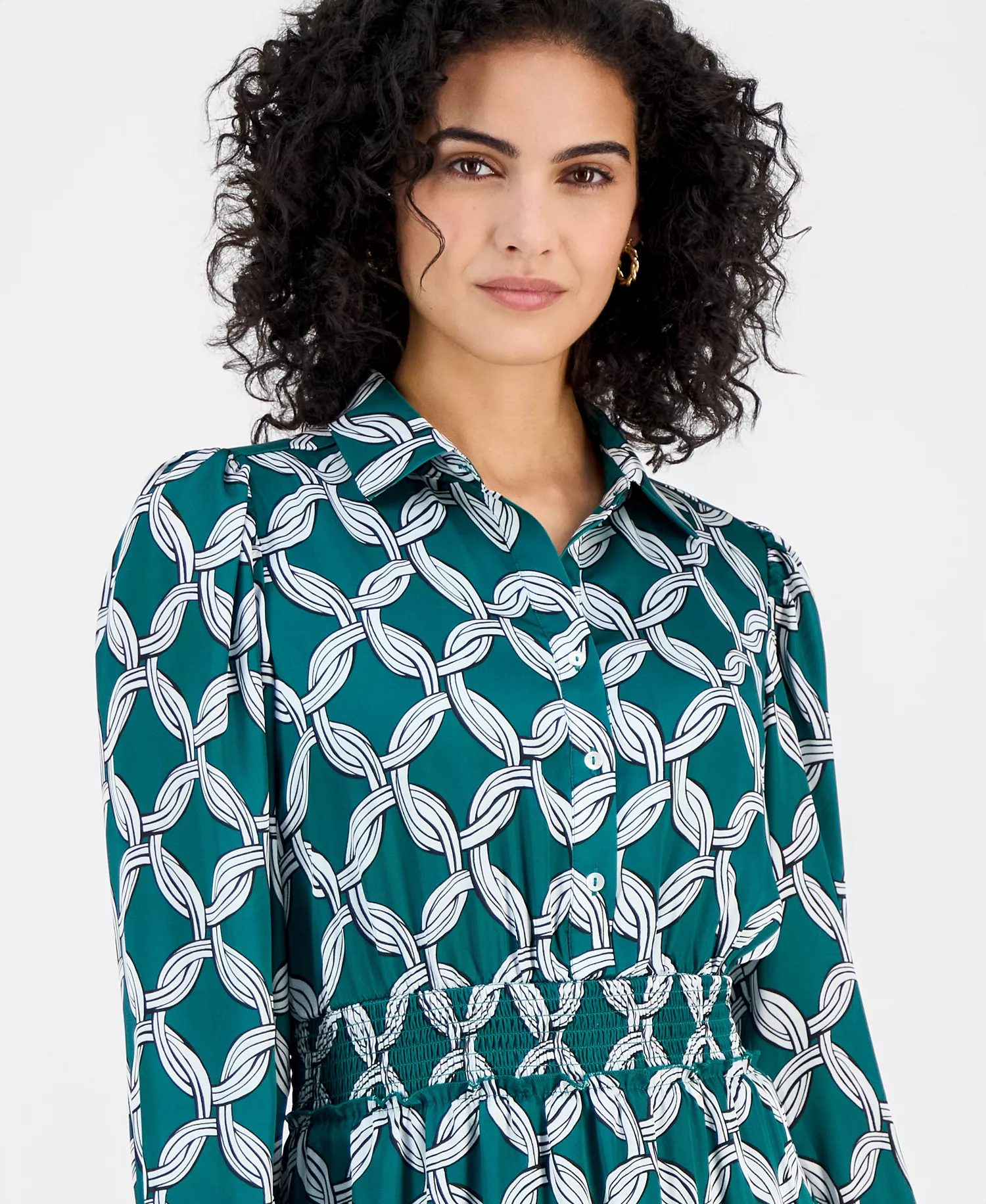 Women's Printed Peplum-Hem Midi Dress - Infinity Chain - M