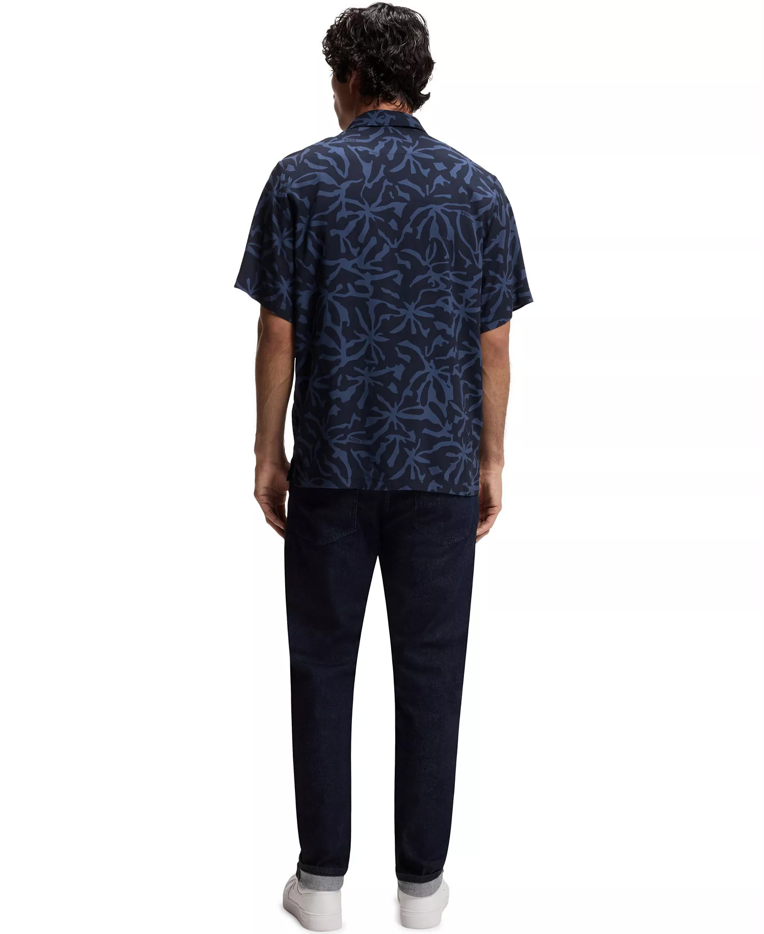 Men's Regular-Fit Maxi Print Short-Sleeve Shirt - Dark Blue - L