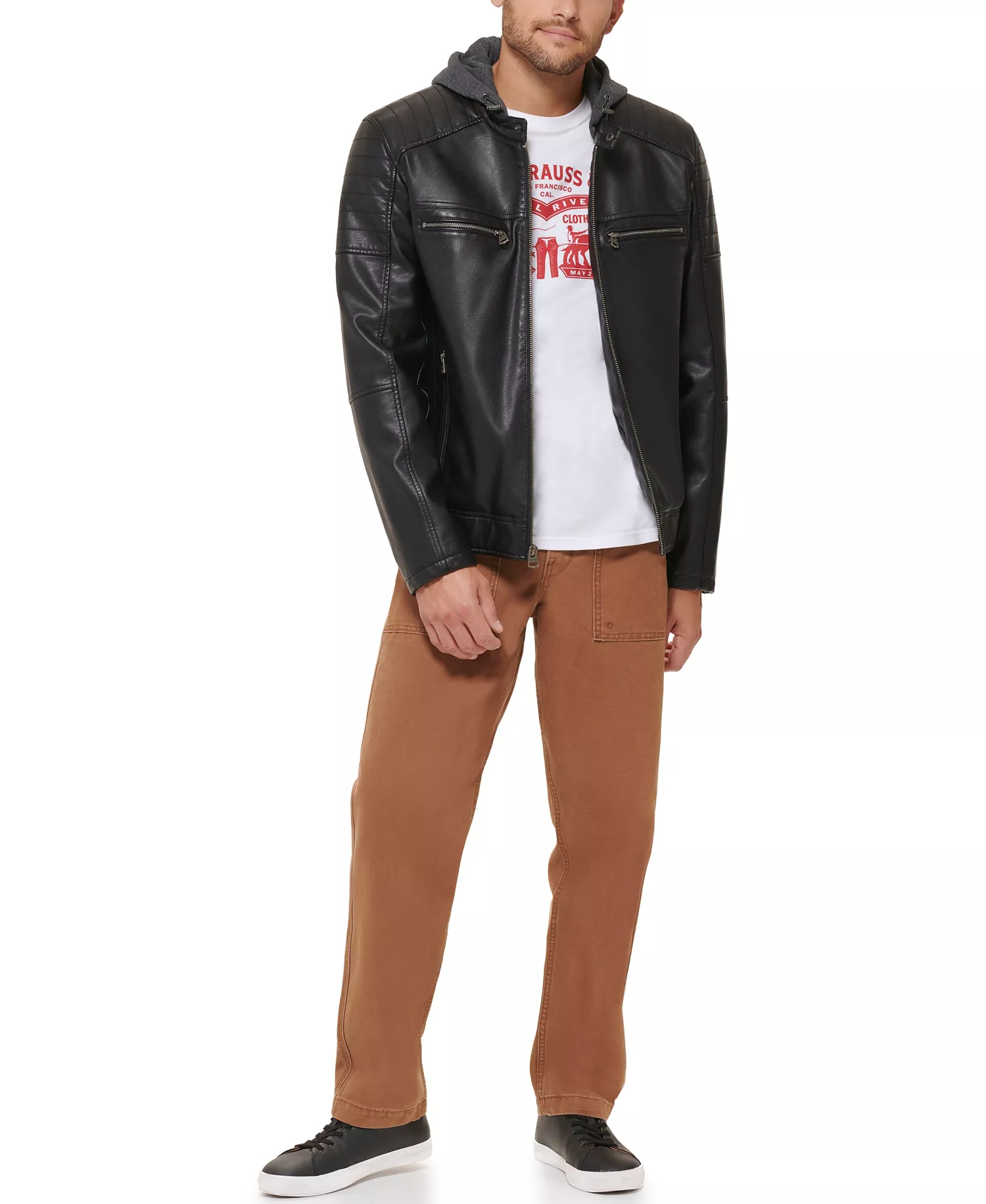 Men's Jersey Hood Racer Jacket  - Black - 2XL