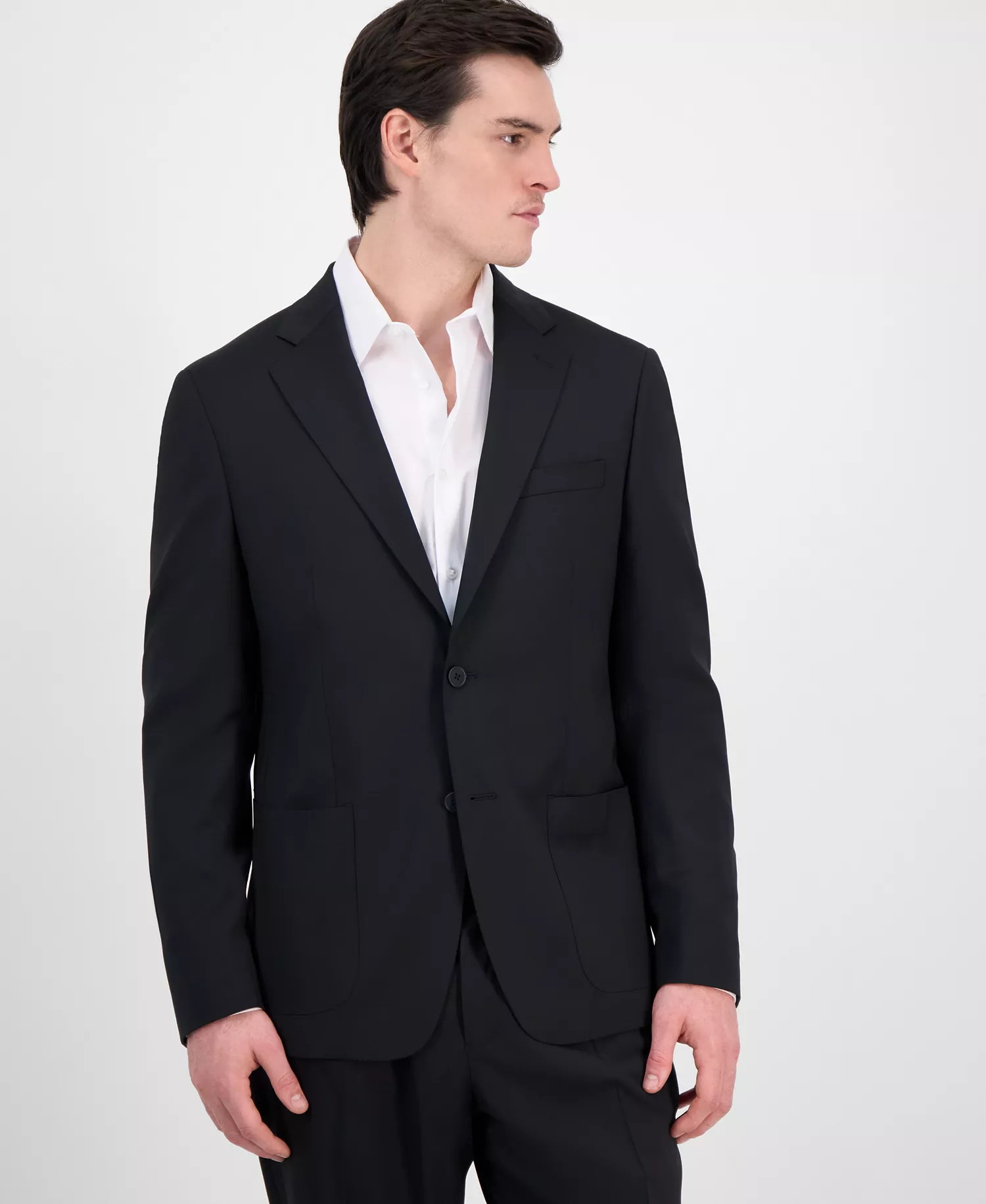 Men's Slim-Fit Italian Wool Solid Suit  - Black - 36R