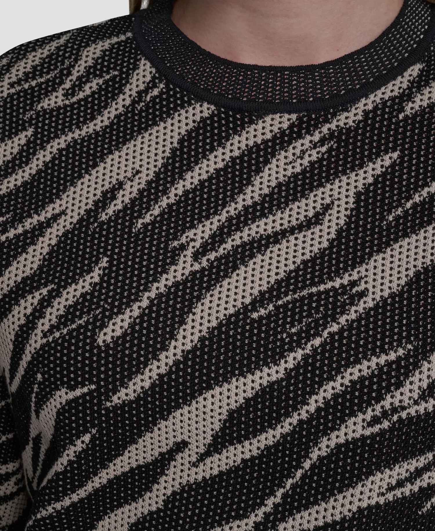 Women's Pointelle Jacquard Animal Print Pull-On Sweater - Concrete Animal - L