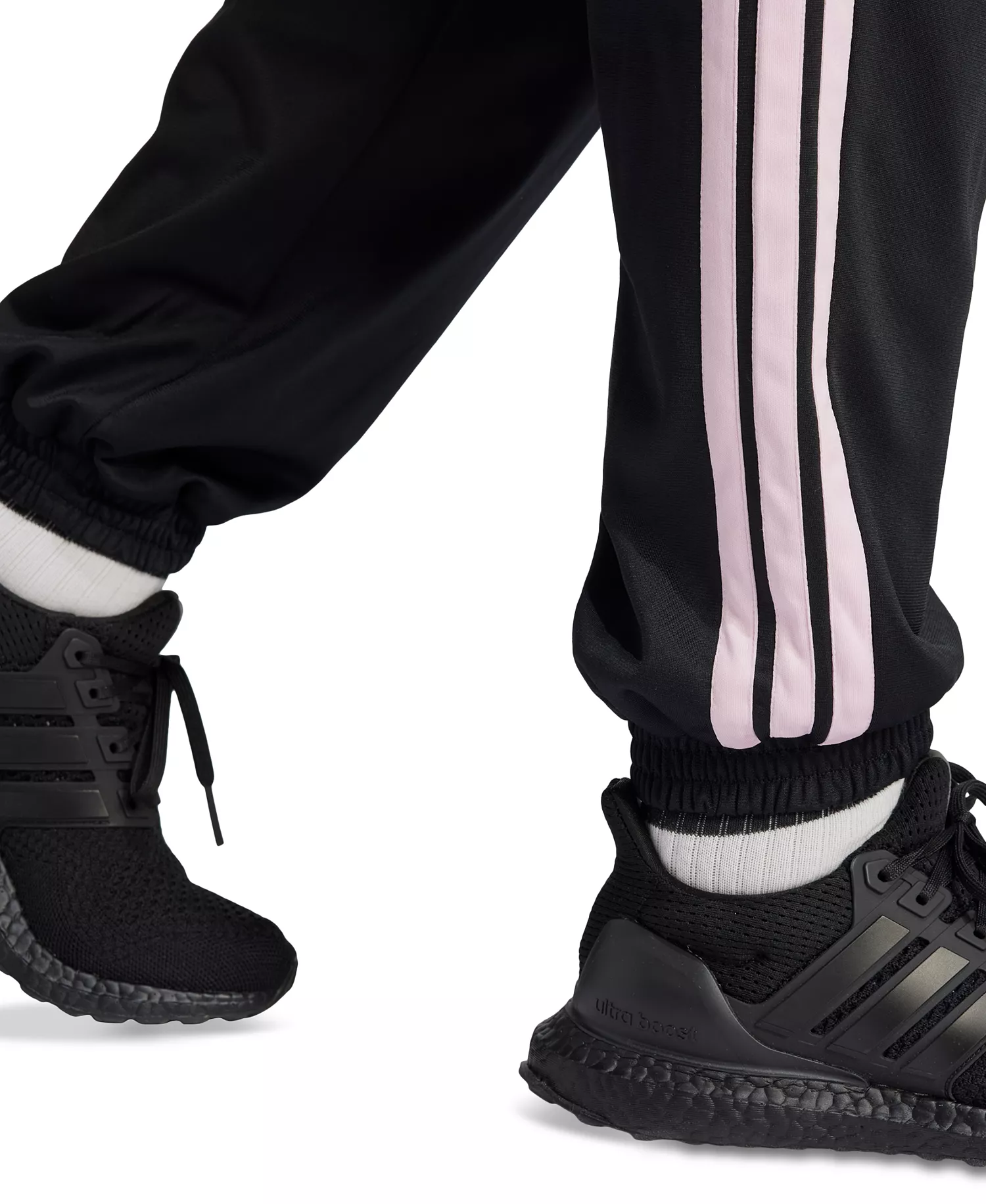 Plus Size Tricot 3-Stripes Track Pants - Black/Clear Pink - 1X