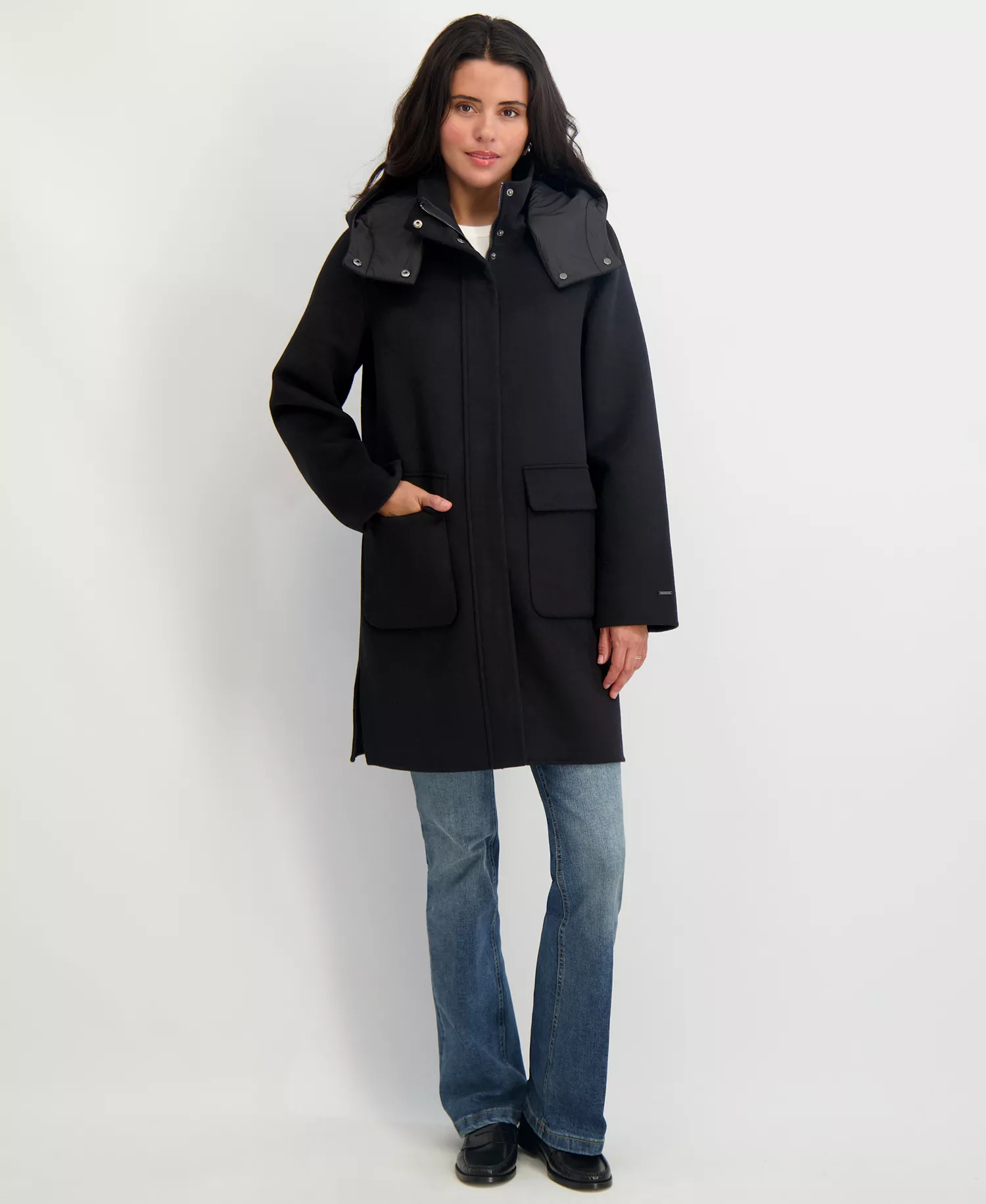 Women's Hooded Zip-Front Coat - Black - L