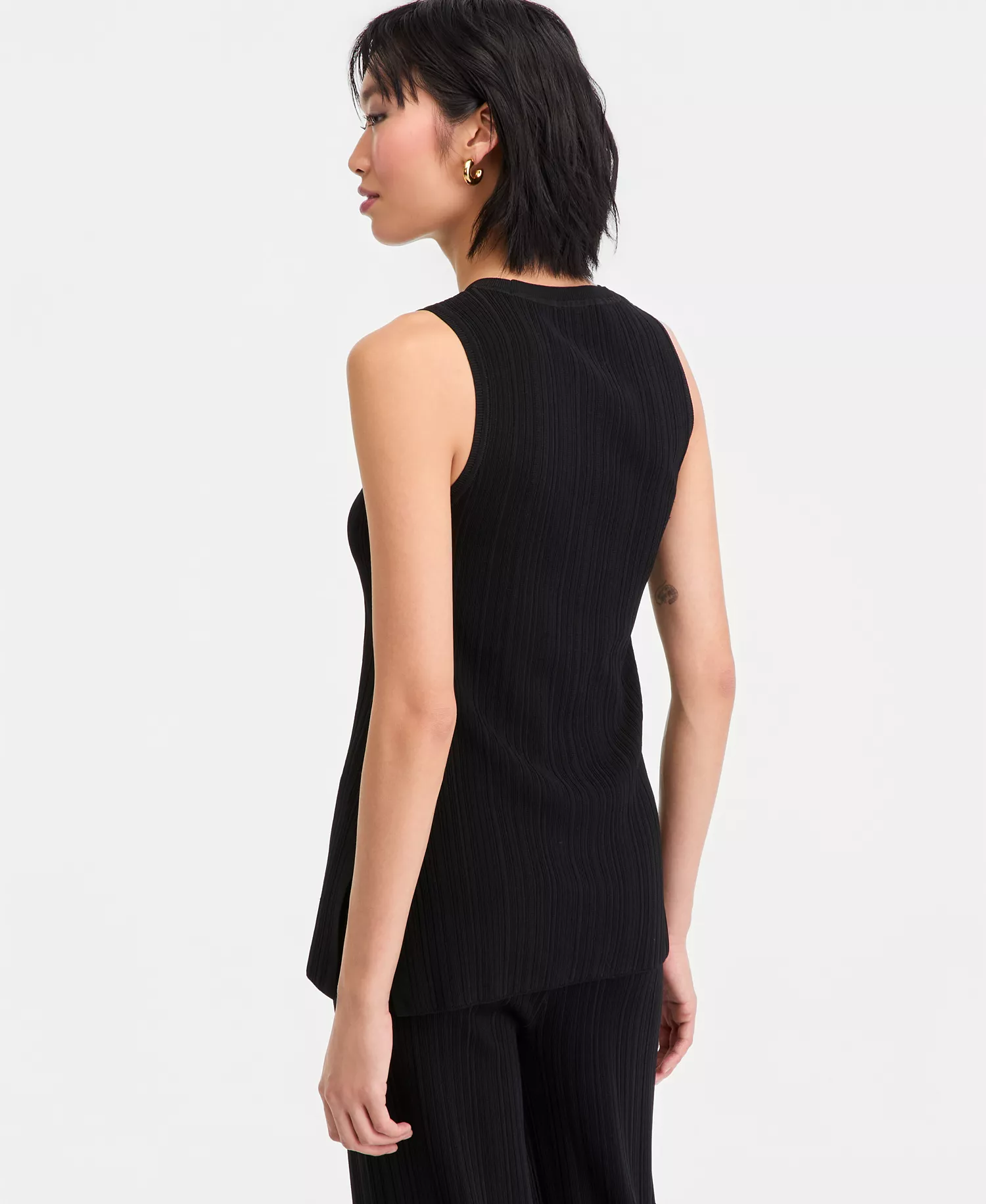 Women's Rib-Knit Sleeveless Sweater Tunic, Macy's Exclusive - Deep Black - L