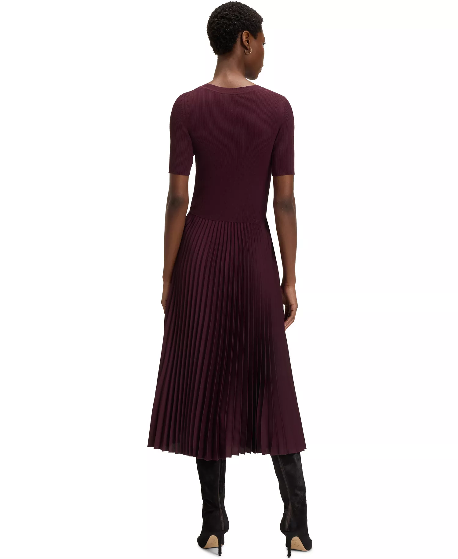 Women's Mixed-Material Dress - Purple - L