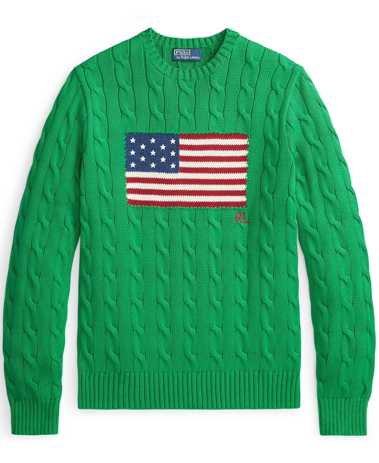 Men's  Cable-Knit Flag Sweater - Billard Green - L