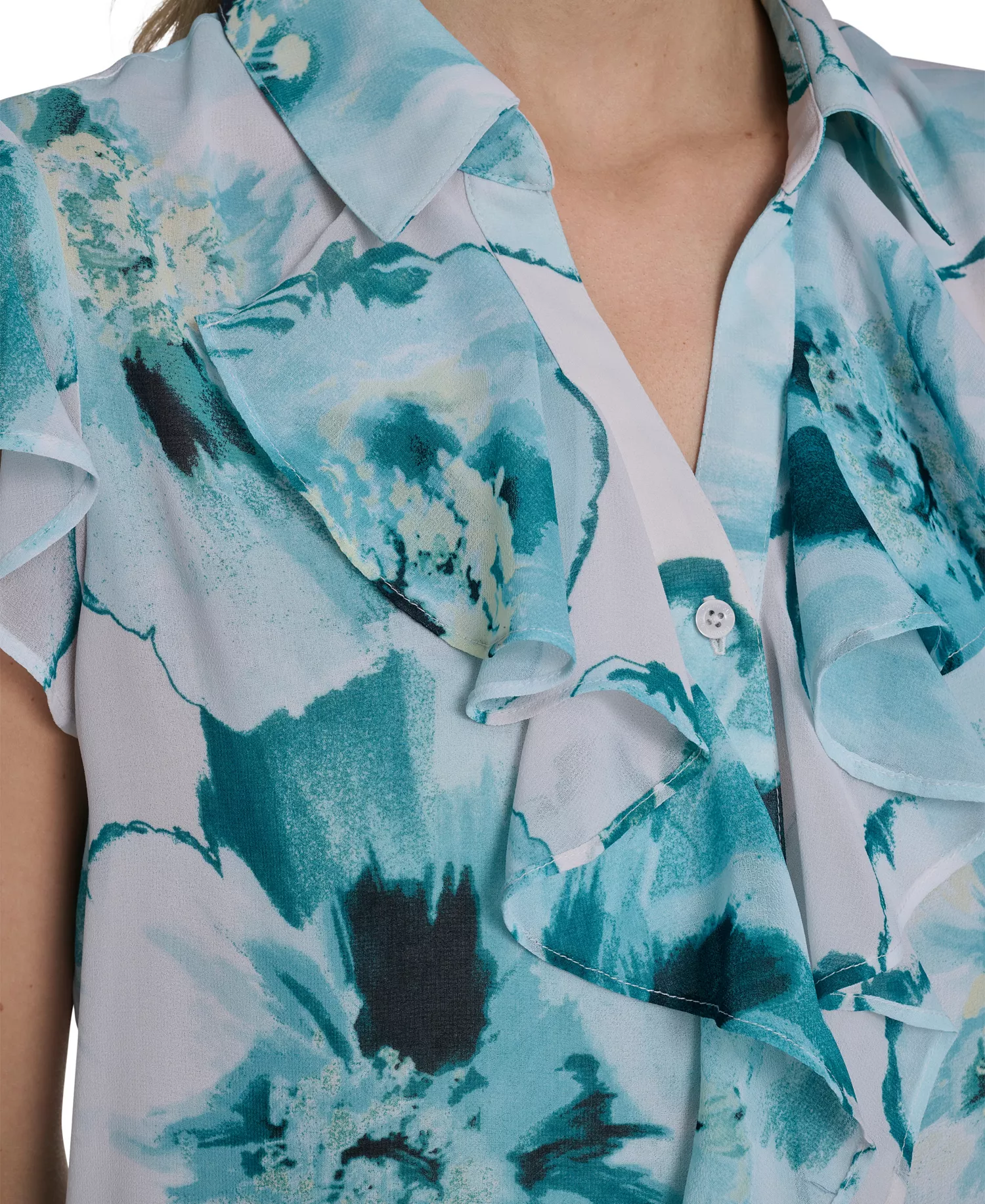 Petite Collared Woven Top - Seaspray/White Multi - P/L