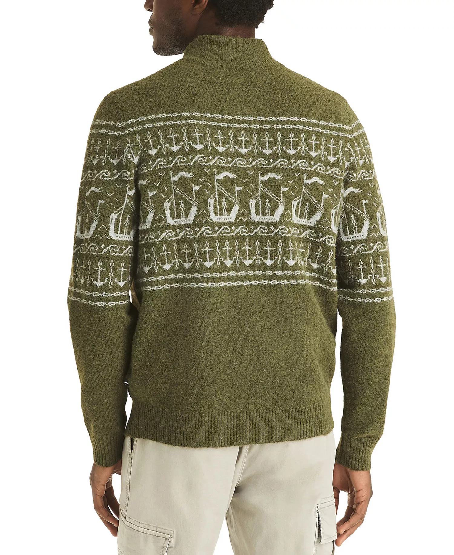 Men's Fairisle Button Up Mock Neck Sweater - Forest Night - 2XL