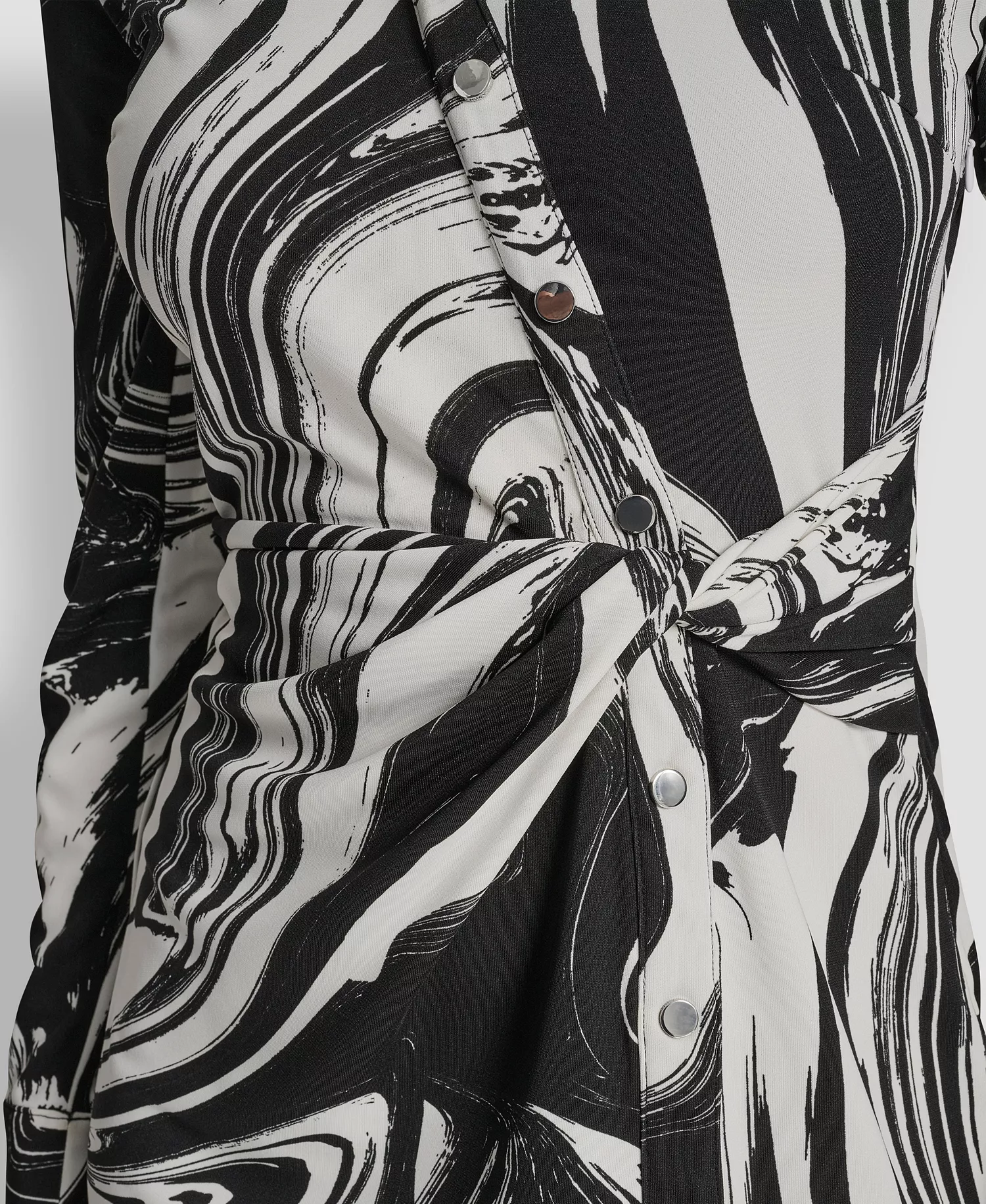 Petite Long-Sleeve Knotted Belted Faux Wrap Dress - Black/Ivory - 0P