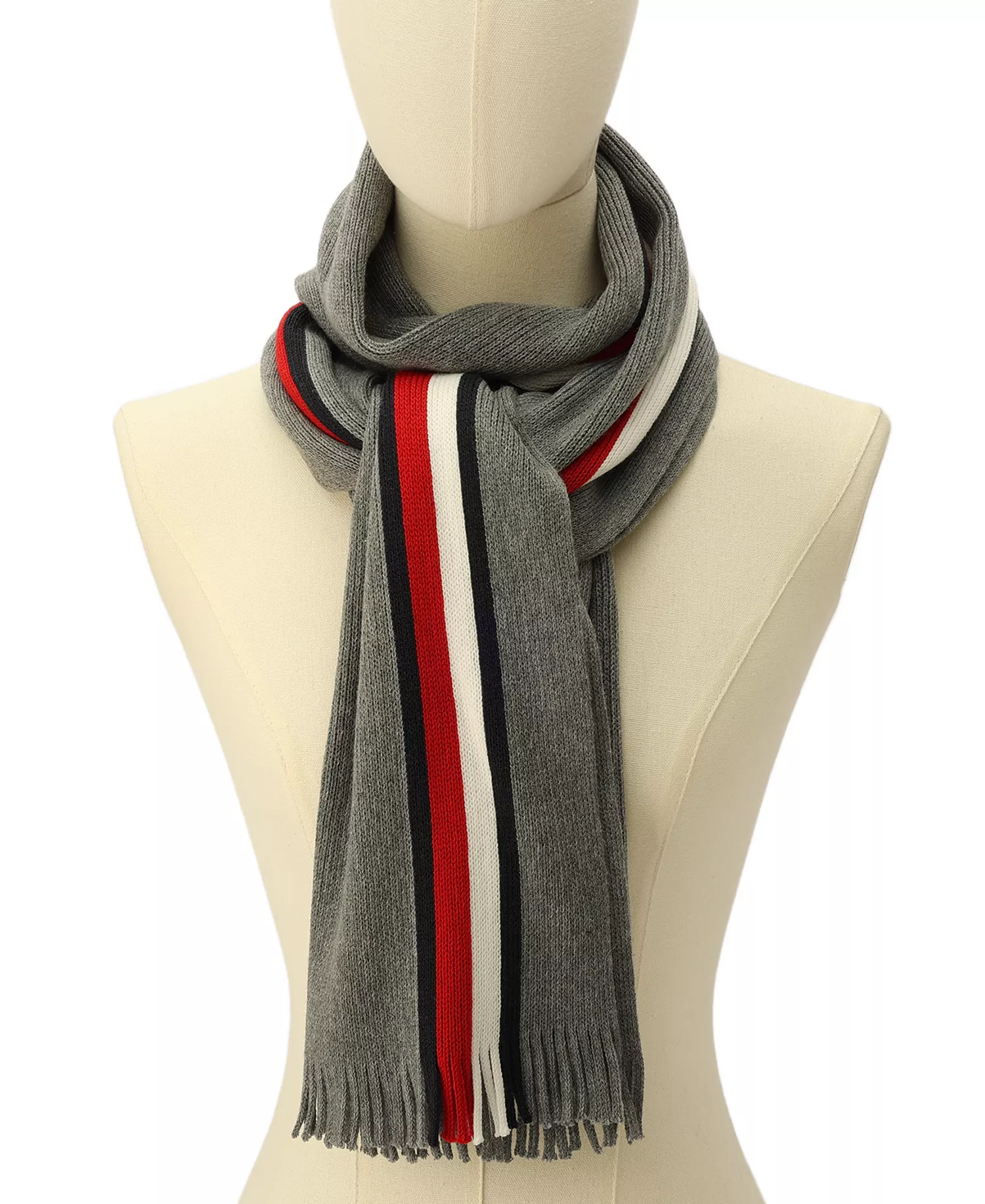 Men's Global Stripe Raschel Scarf - Medium Grey - ONE SIZE