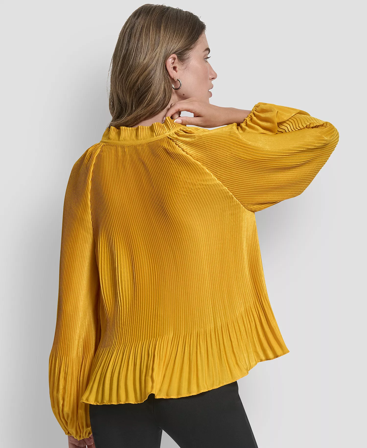 Women's Long Sleeve Pleat Top - Sunset Yellow - XL