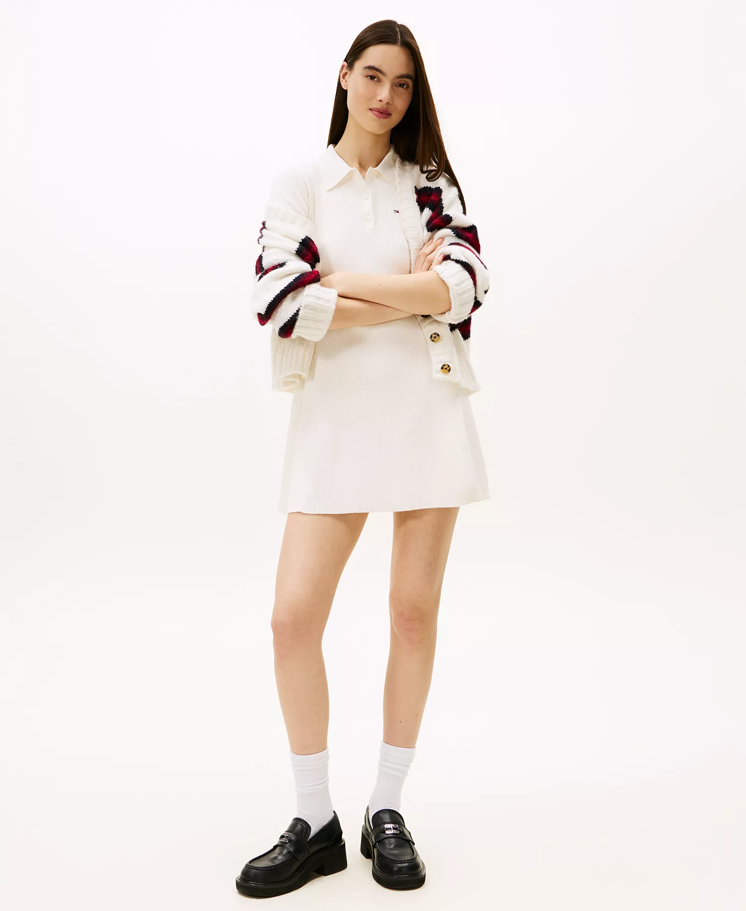 Women's Fit and Flare Polo Mini Dress - Ancient White - L