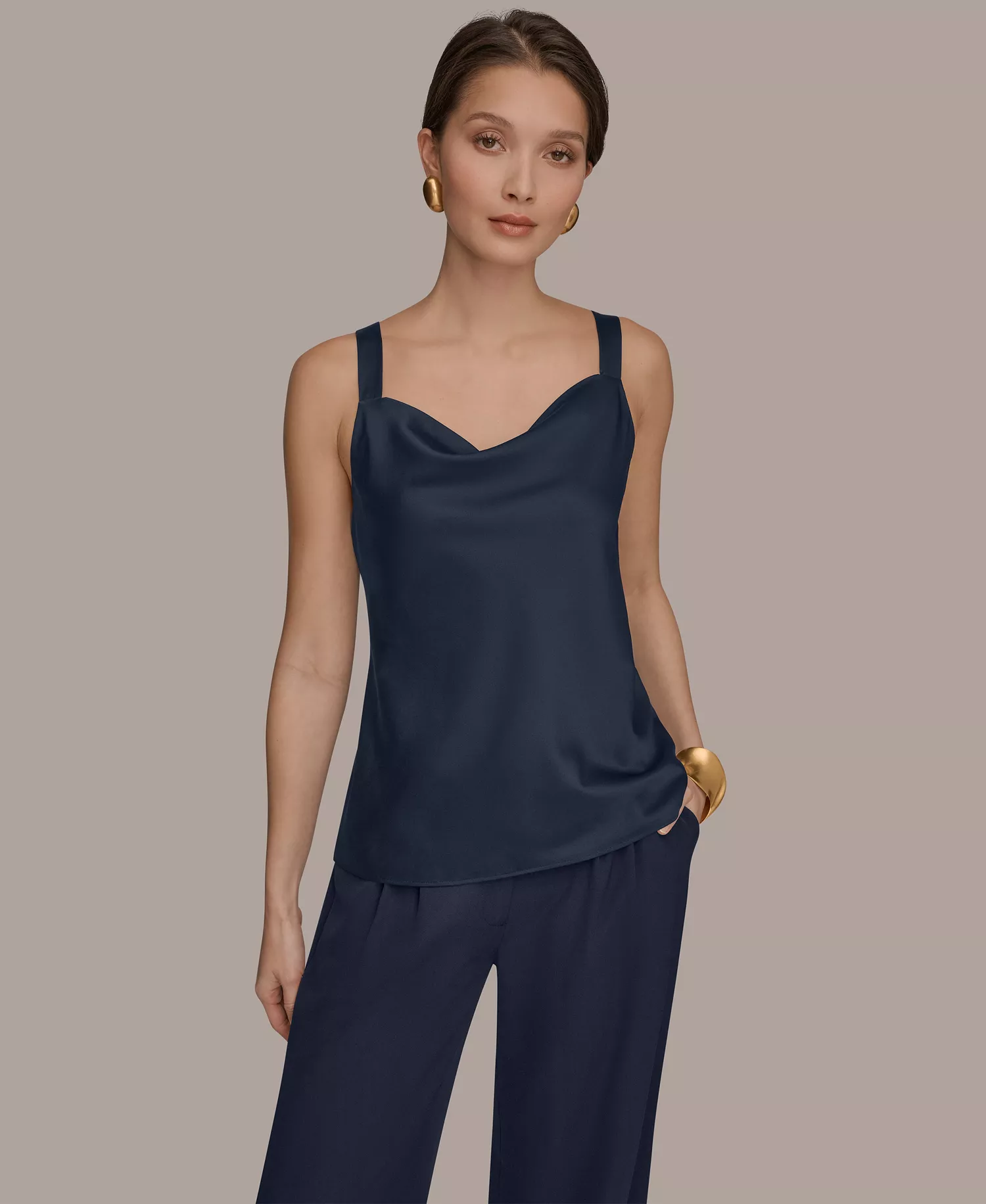 Women's Cowl Neck Strappy Cami Top - Nightfall - L