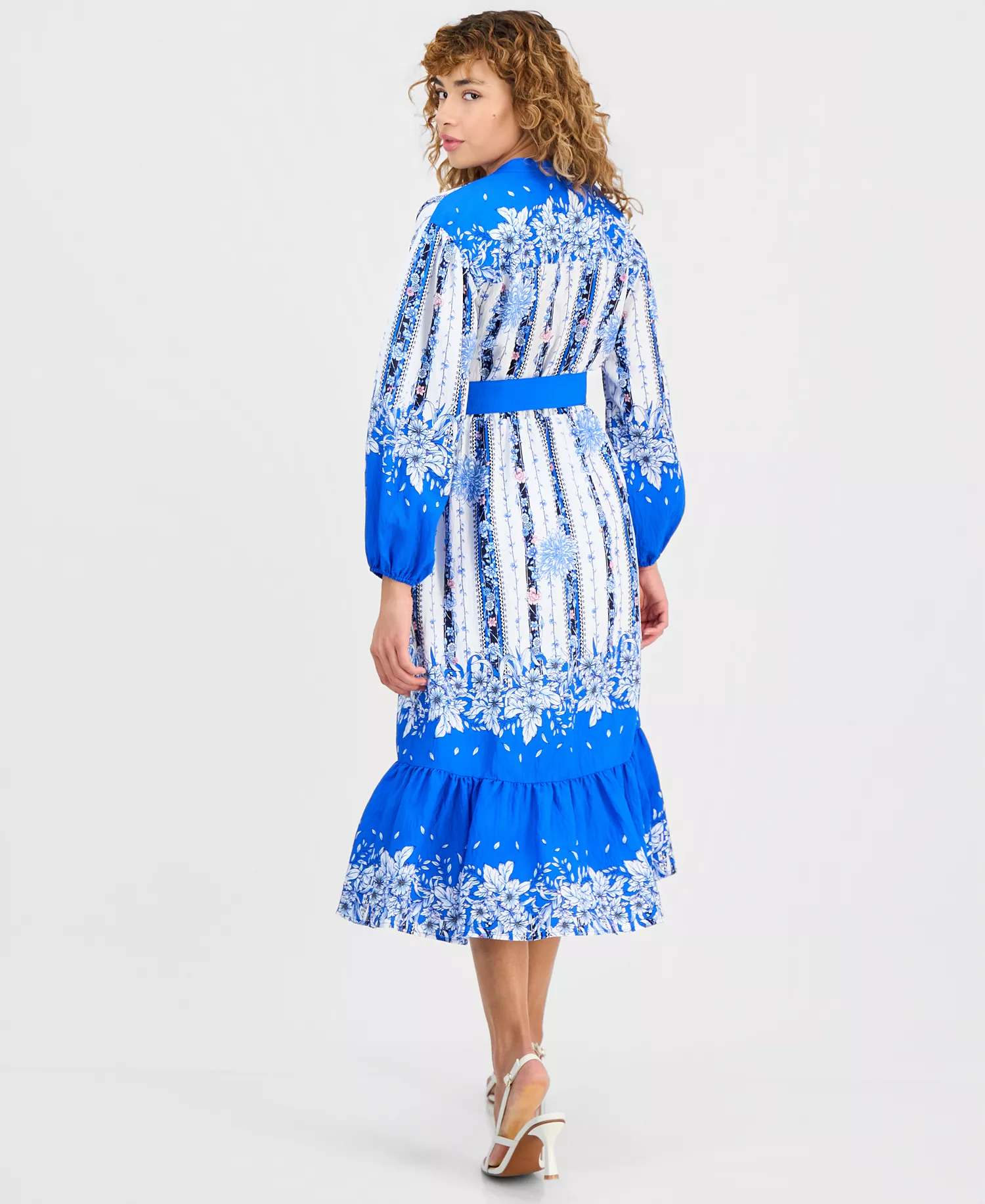 Women's Floral Belted Half-Placket Dress - Sky Forest - 10