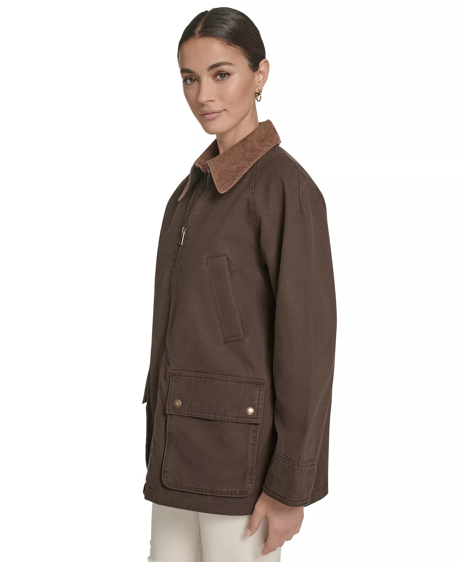Women's Front Zipper Barn Jacket - Chocolate Brown - L