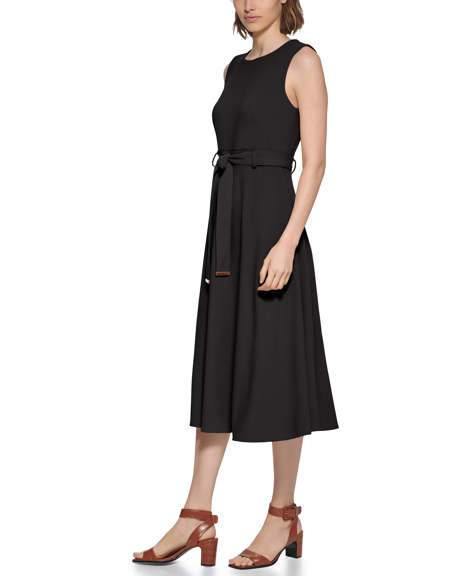 Women's Sleeveless Midi A-Line Dress - Black - 10