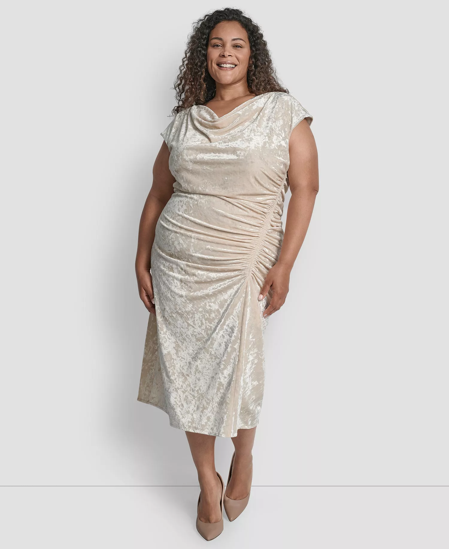 Plus Size Bungee Cord Ruched Midi Dress - Whitecap - 14W