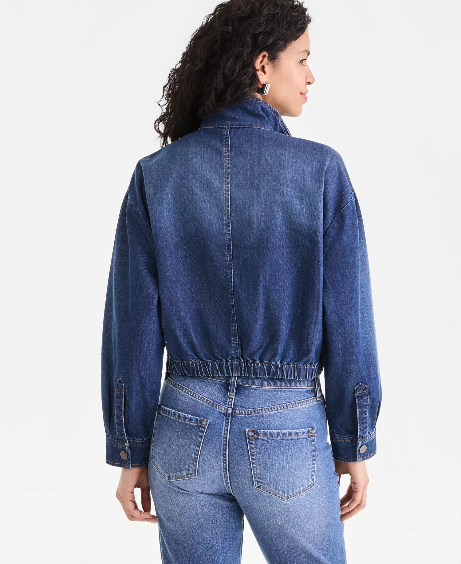 Women's Denim Bomber Jacket, Macy's Exclusive - Blue Sky Wash - L