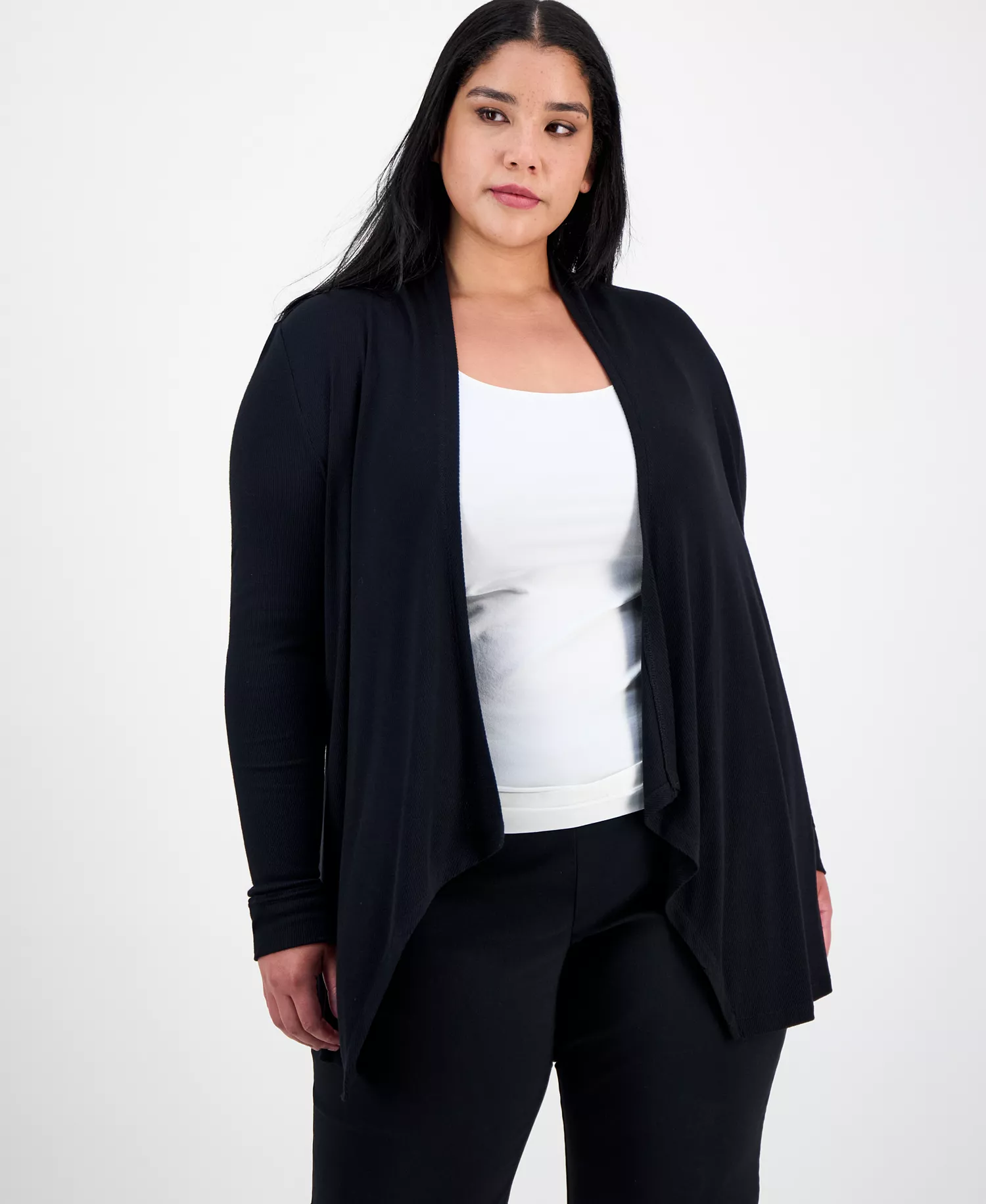 Plus Size Draped Cardigan, Created for Macy's - Black - 0X