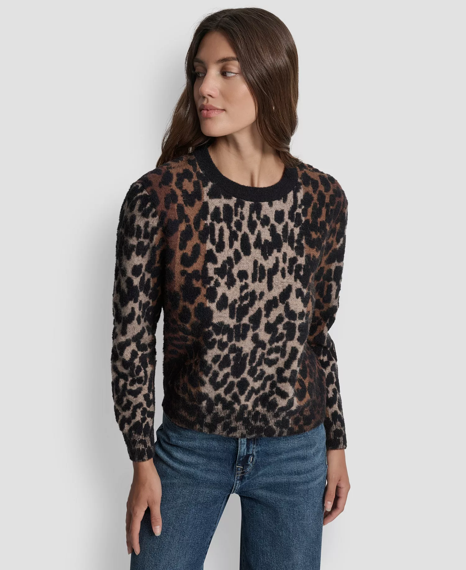 Women's Leopard Print Sweater - Burnt Sugar Combo - M