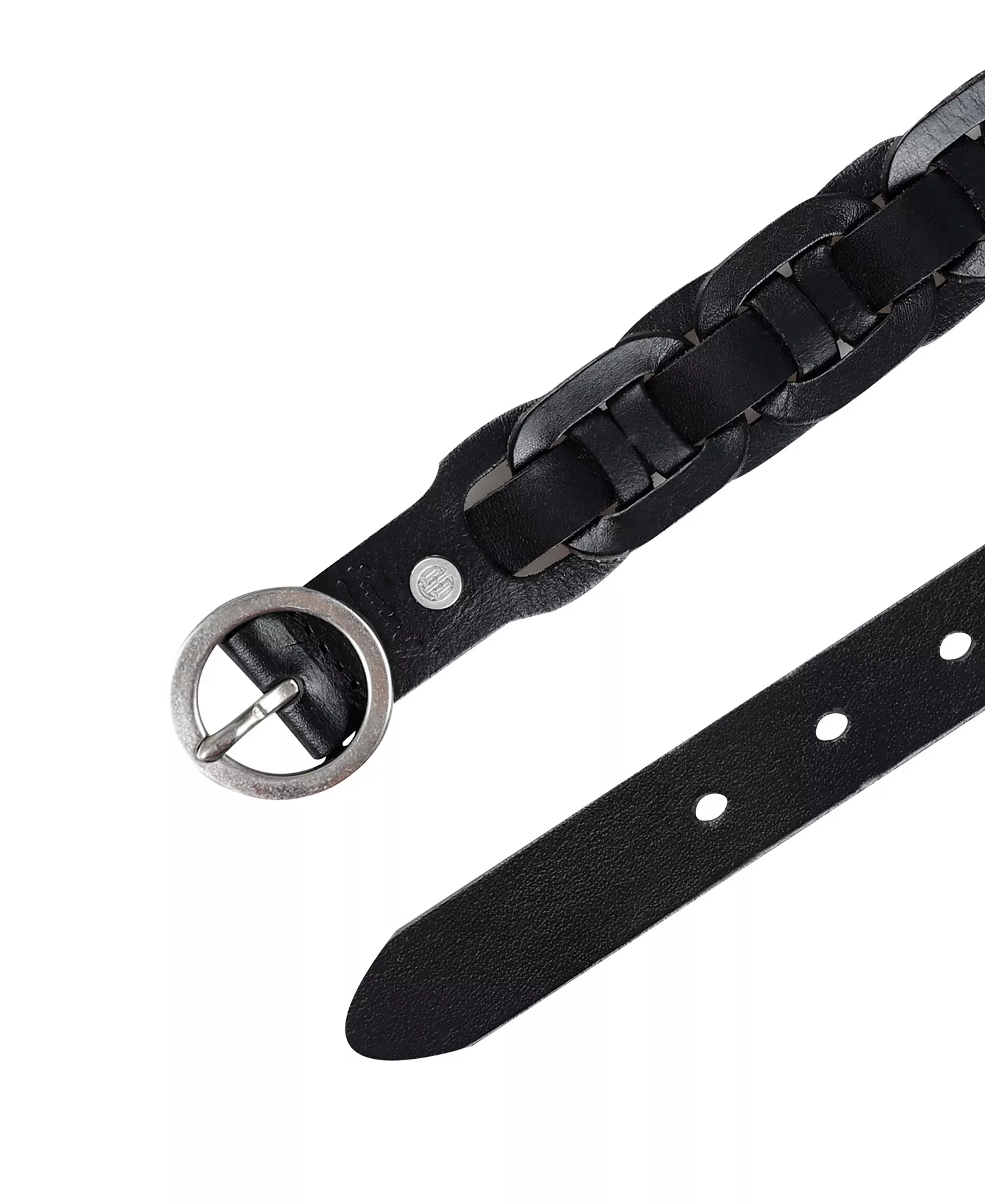 Women's Woven Leather Linked Casual Belt - Black - 2X