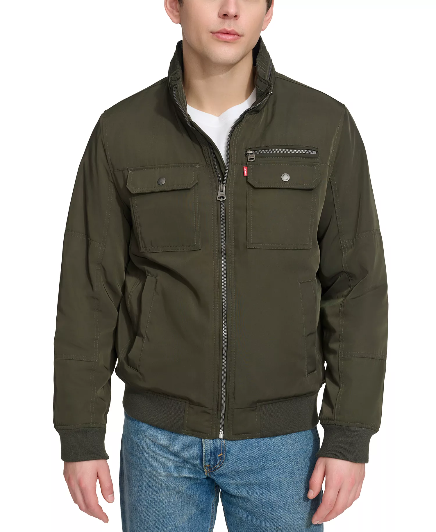 Men's Twill Stand-Collar Jacket - Army Green - 2XL