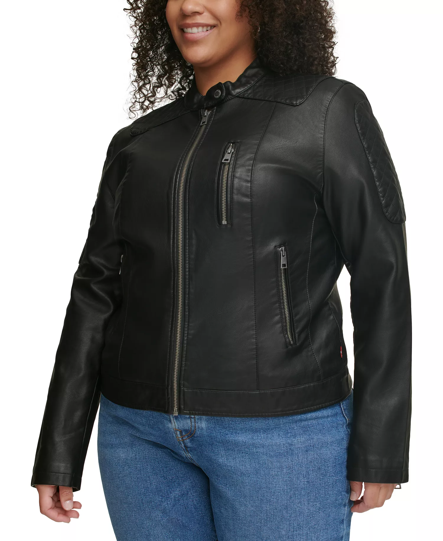 Plus Size Faux Leather Motocross Racer Jacket - Black - 1X