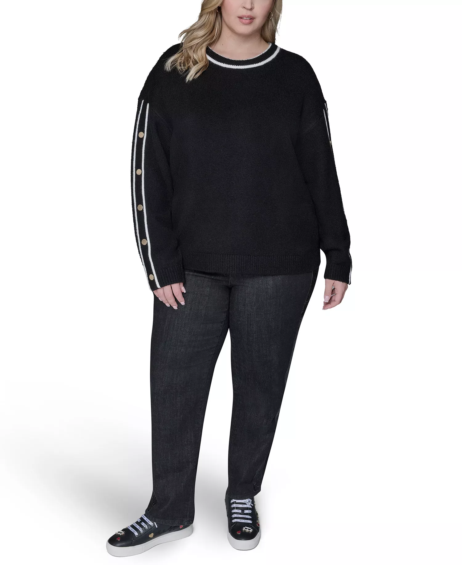 Women's Plus Size Crew Neck Pull-On Sweater - Black - 2X