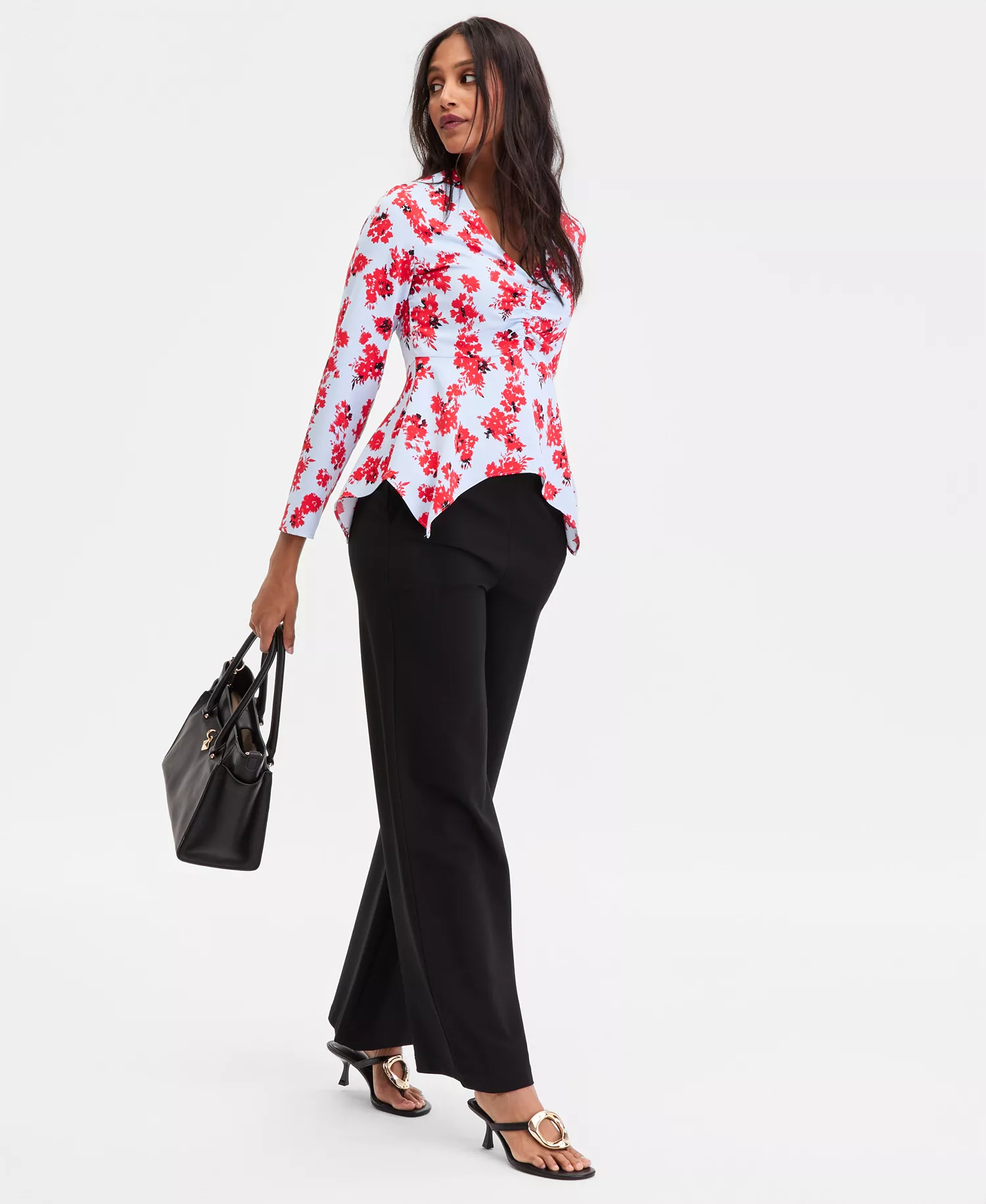 Women's Long-Sleeve Asymmetrical-Hem Top, Macy's Exclusive - Abia Bouquet - L