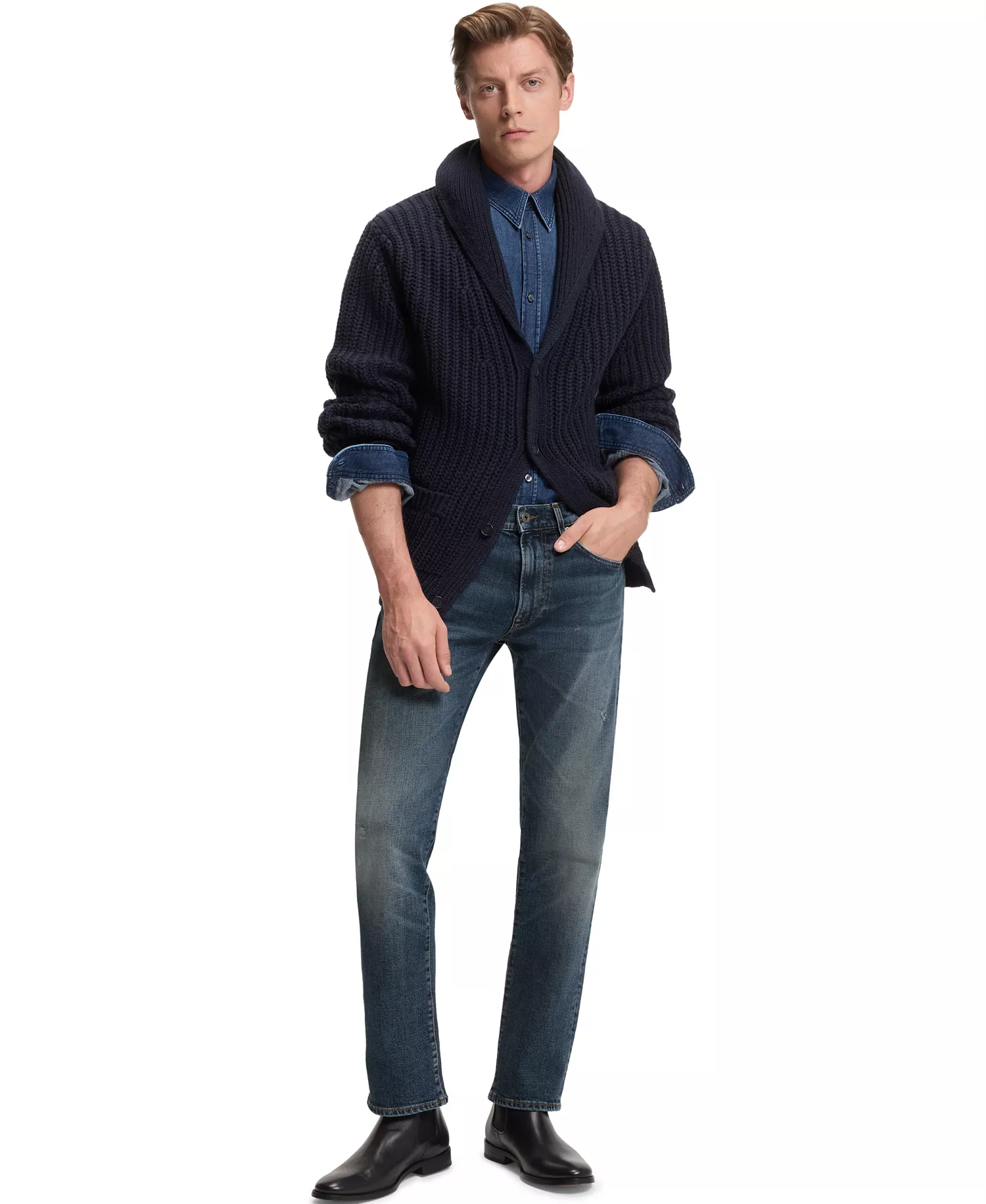 Men's BECKHAM x BOSS Blue Stretch Slim-Fit  Denim Jeans - Navy - 32x32