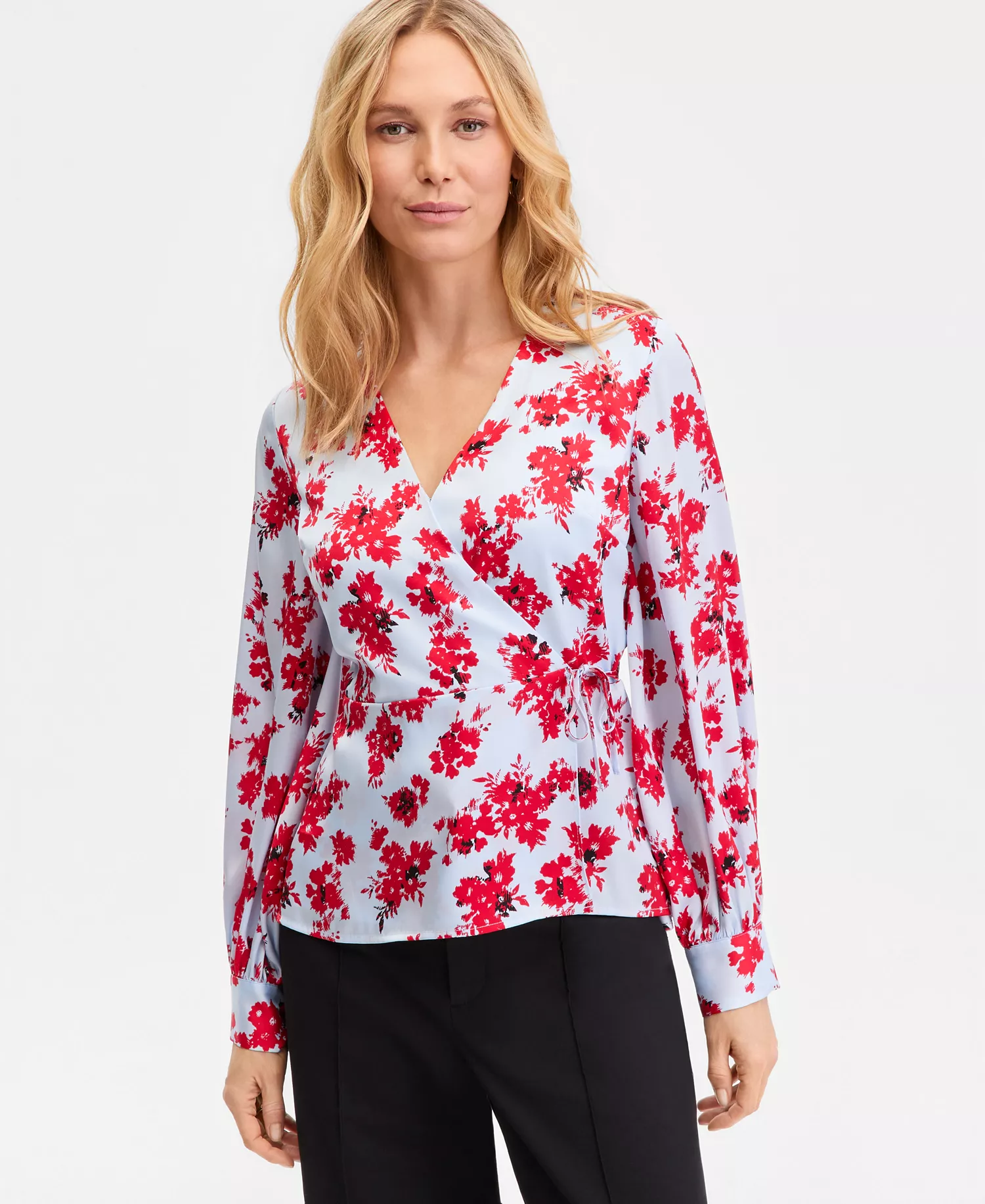 Women's Long Sleeve Printed Wrap Blouse, Macy's Exclusive - Abia Bouqet - L