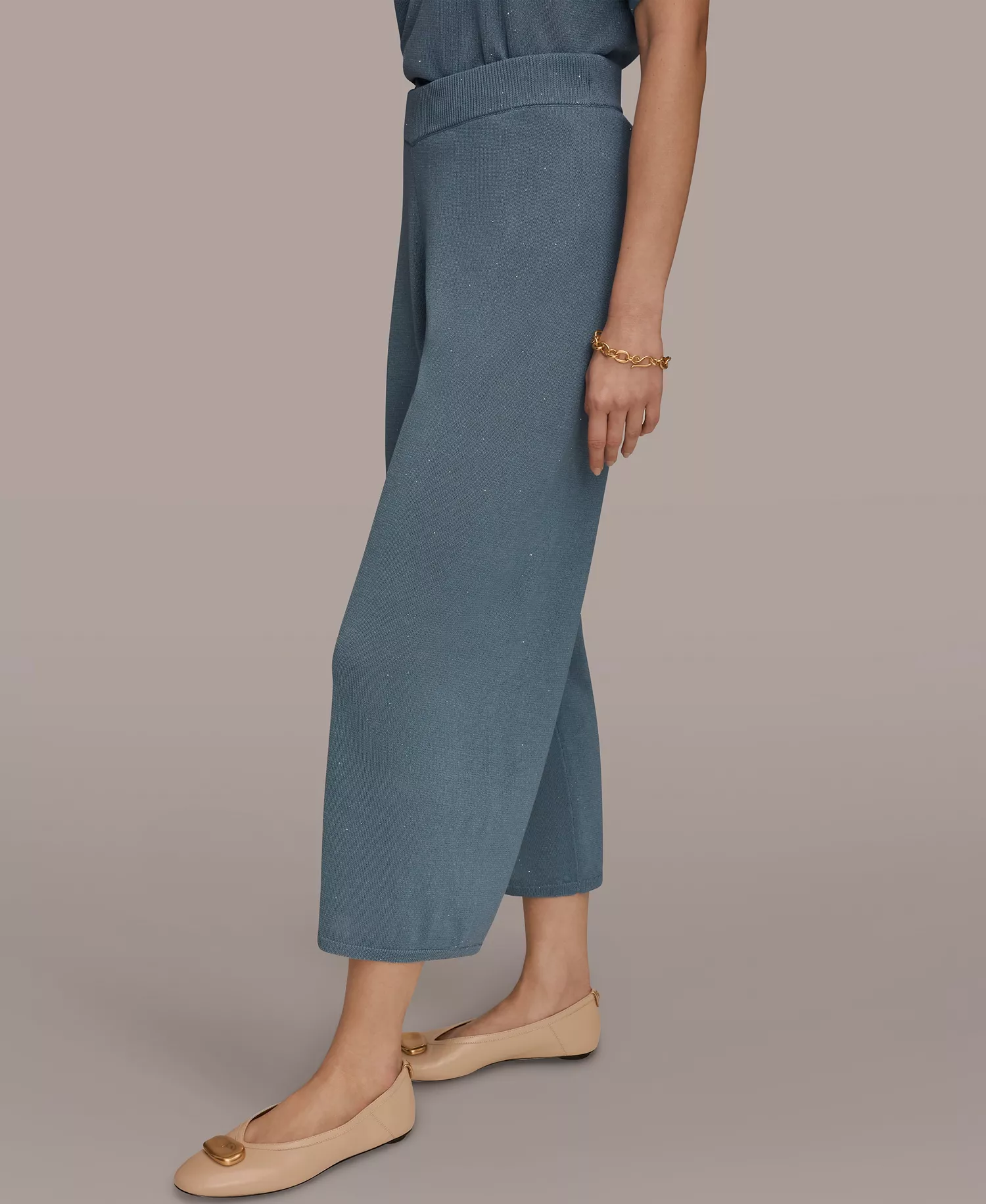 Women's Wide Leg Sequin Pull-On Pants - Washed Indigo - L