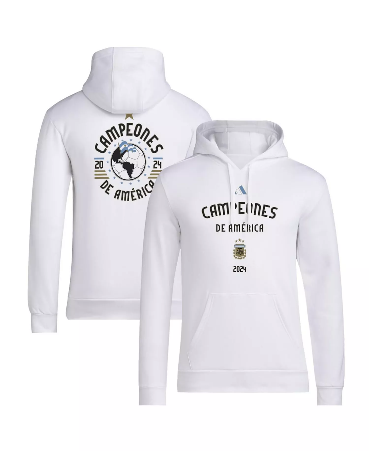 Men's Argentina National Team 2024 Copa America Champions Pullover Hoodie - White - L