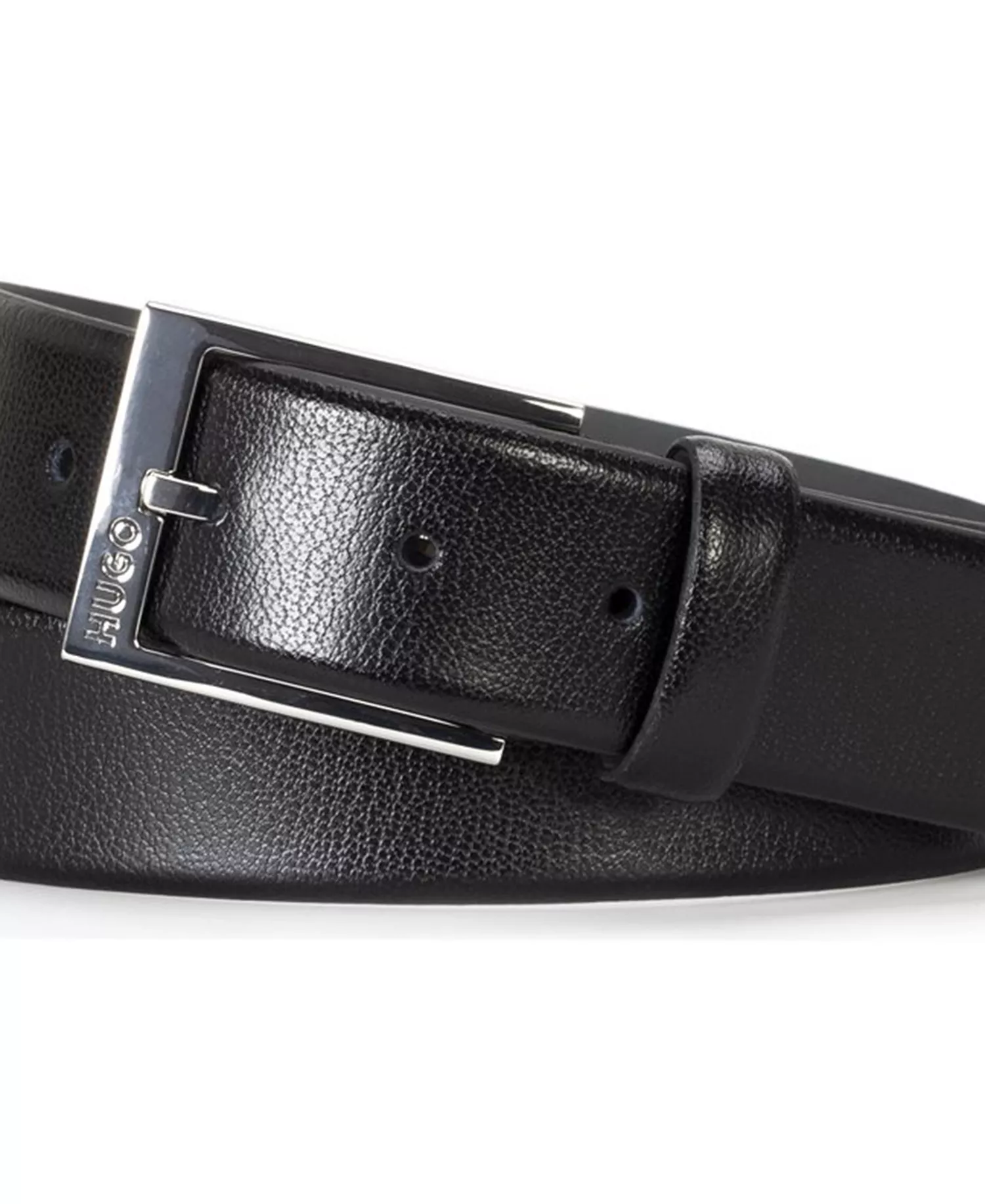 Men's Polished Pin Buckle Leather Belt - Black - 30