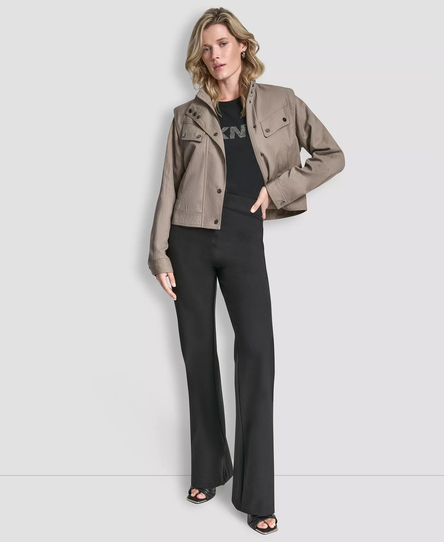 Women's Collared Cropped Moto Trench Coat - Tan - M/L