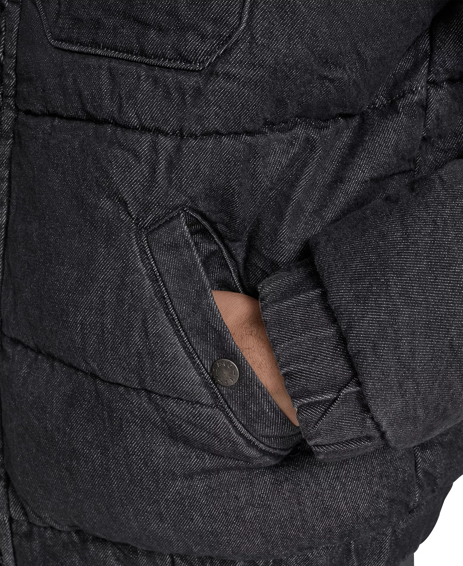 Men's Denim Quilted Sherpa Collar Jacket - Black Denim - 2XL