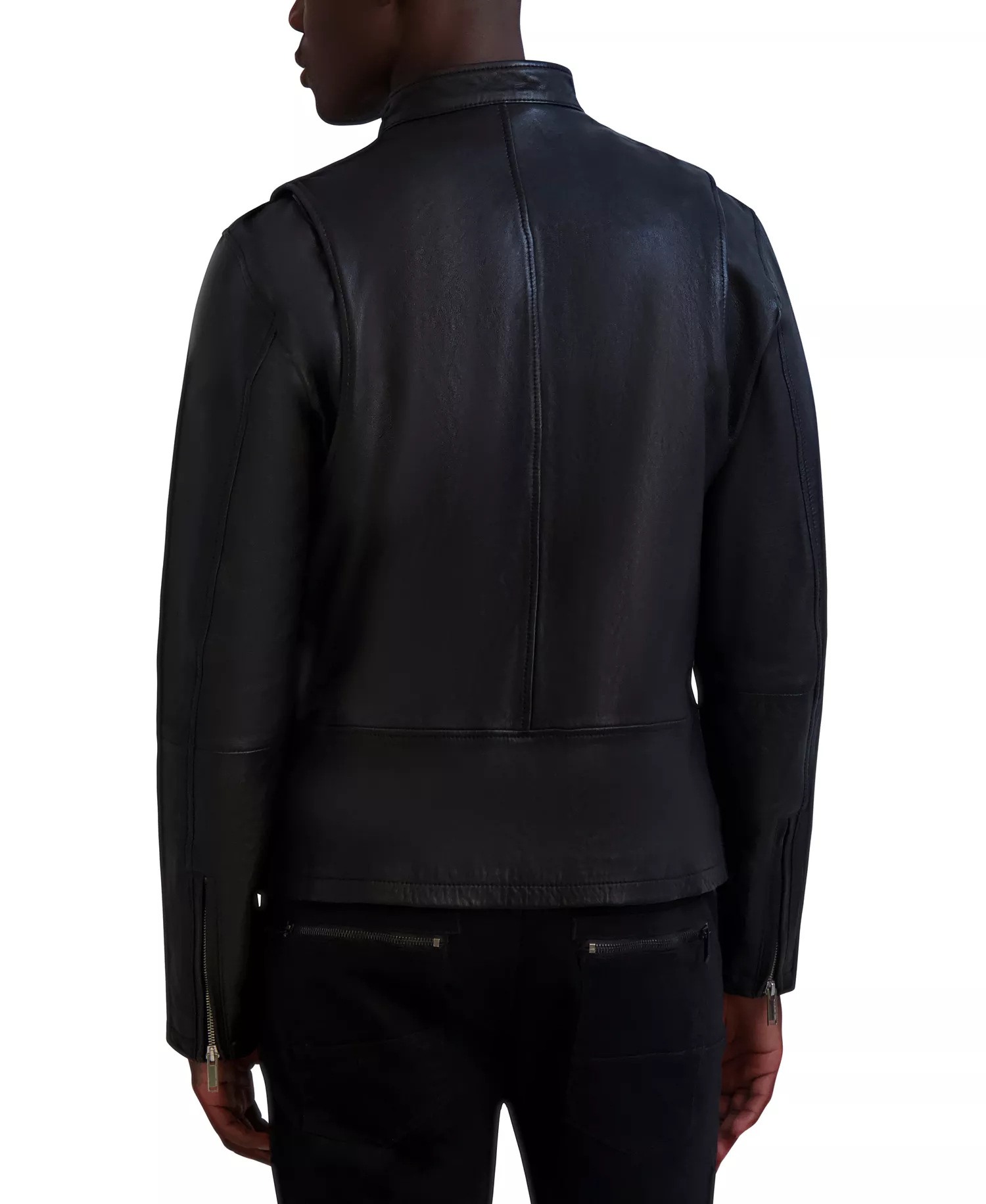 Paris Men's Band-Collar Distressed Leather Jacket - Black - 2XL