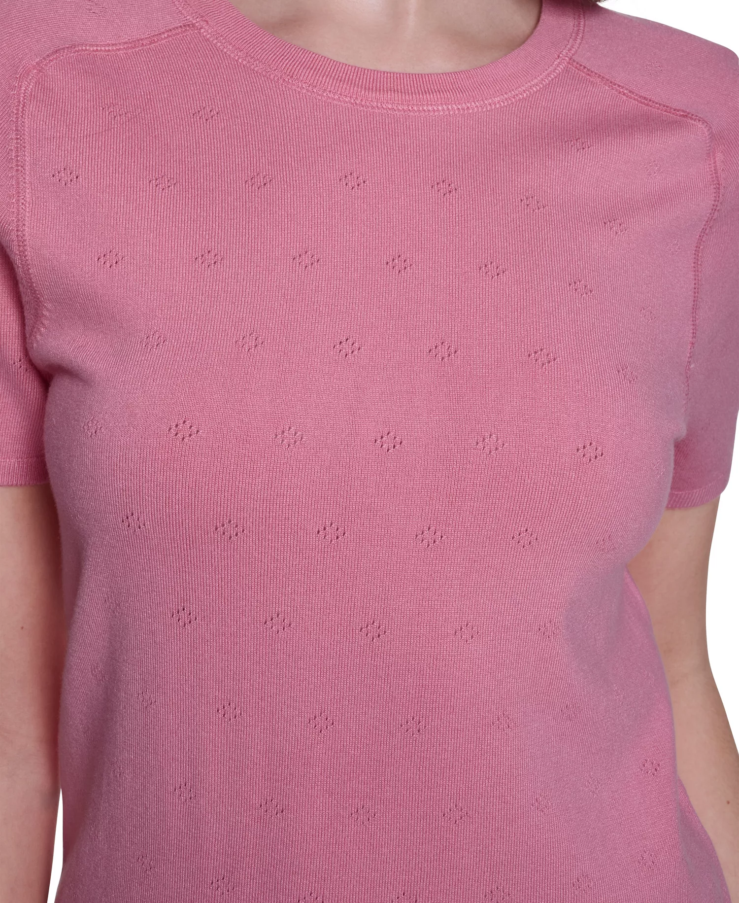 Women's Pointelle Short-Sleeve Sweater - Pink Tulip - L