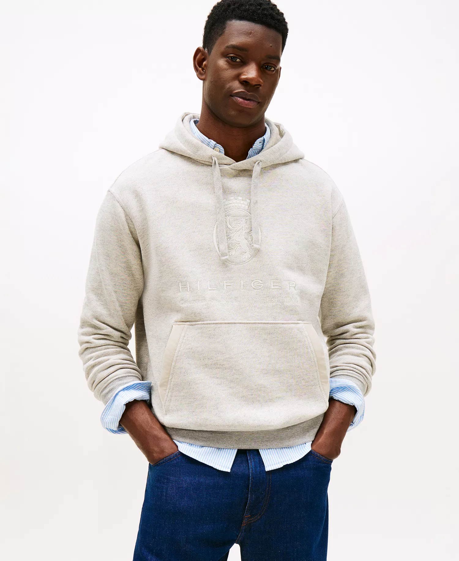 Men's Tonal Logo Crest Embroidery Hoodie - Light Grey Marbled Heather - S