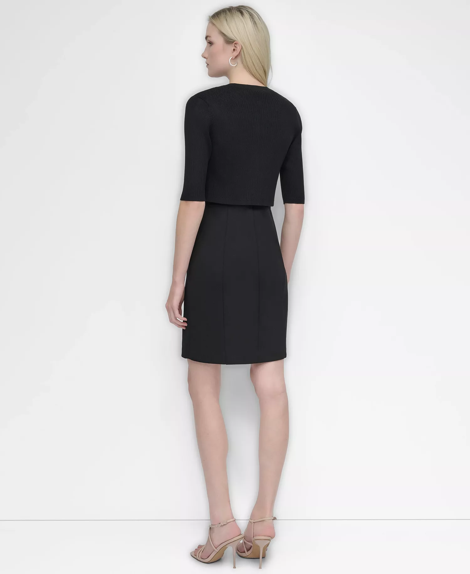 Women's Cropped Elbow Sleeve Snap Front Shrug - Black - L