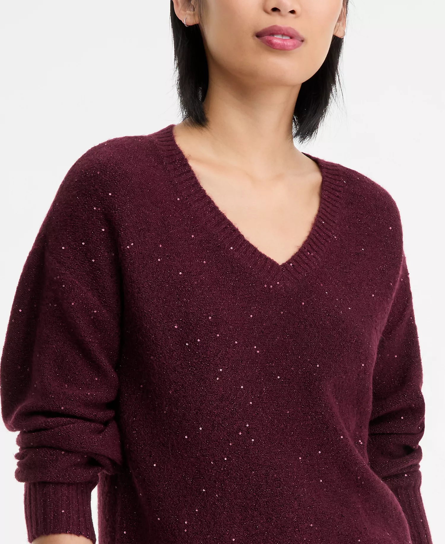 Women's Roving Sequin V-Neck Sweater, Macy's Exclusive - Berried Treasre - M