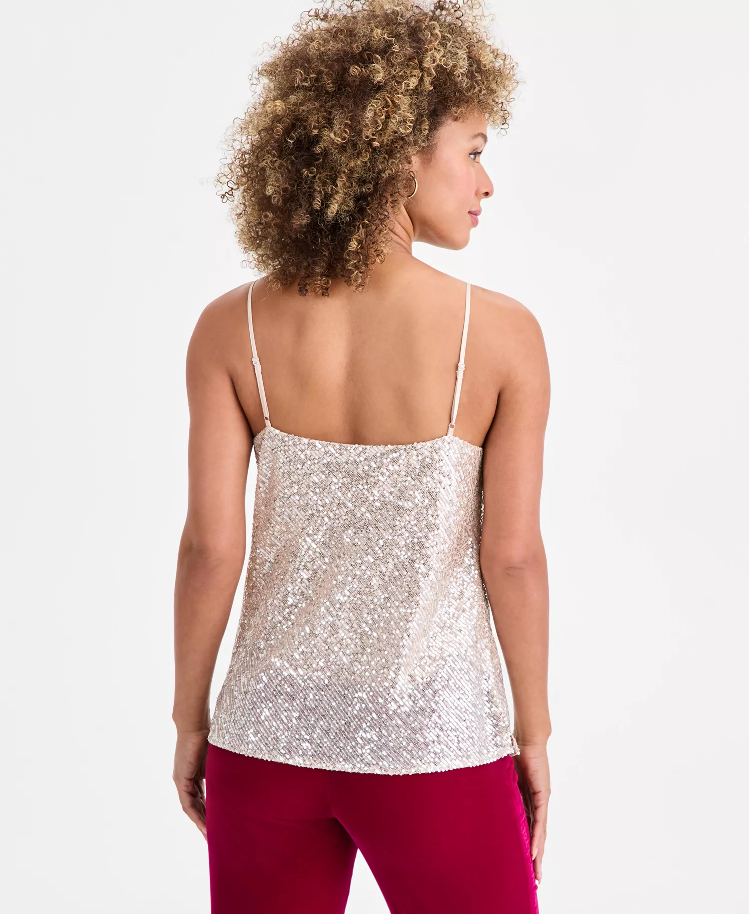 Women's Sequinned Cowl-Neck Top - Nude/silver - L