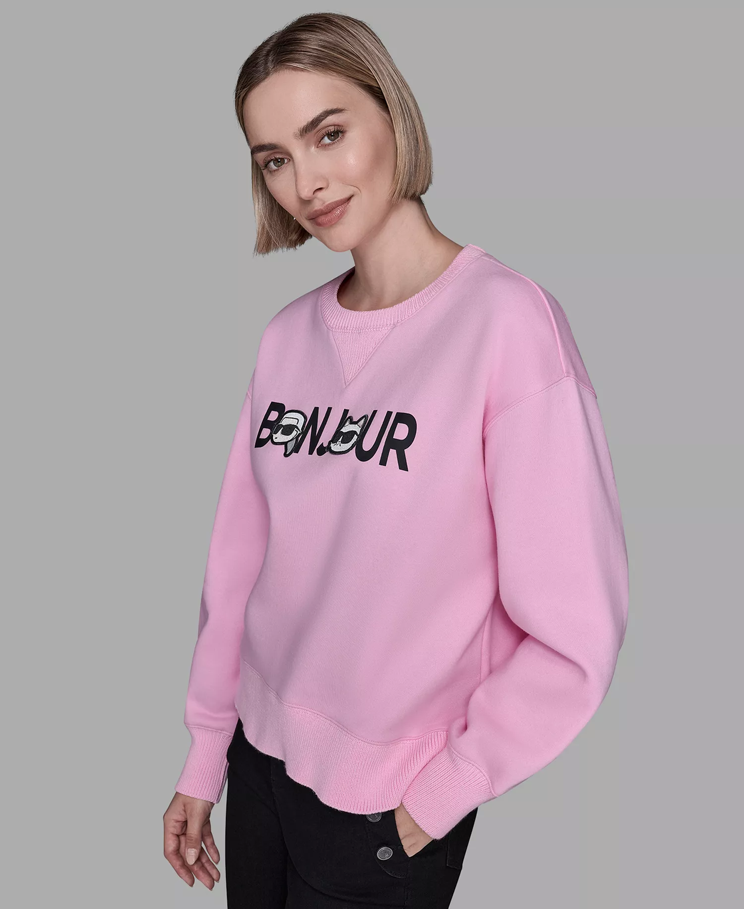Petite Bonjour Crewneck Sweater - Prism Pink - P/L