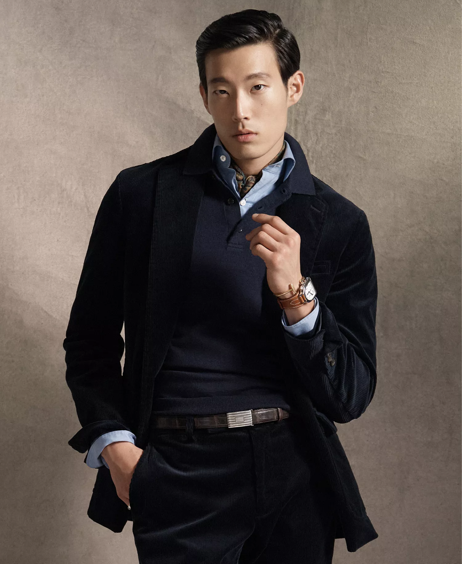 Men's Stretch Corduroy Suit Trousers - Collection Navy - 40x30