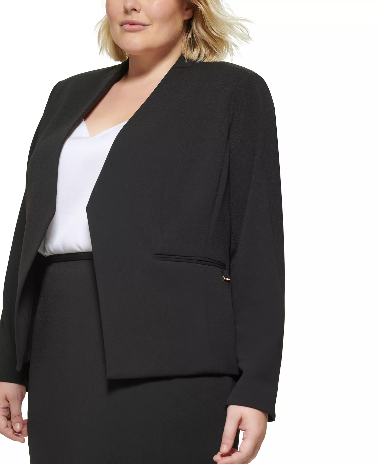 Plus Size Open-Front Soft Crepe Blazer - Black - 14W