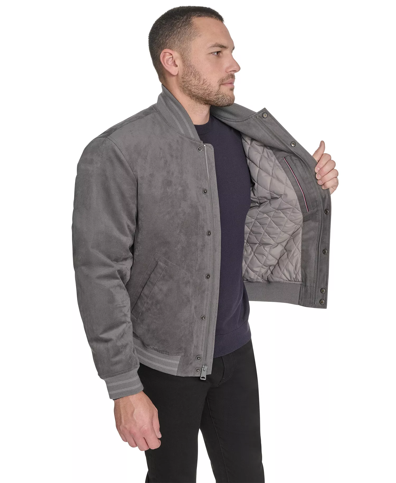 Men's Faux Suede Varsity Bomber with Patches - Gray - 2XL