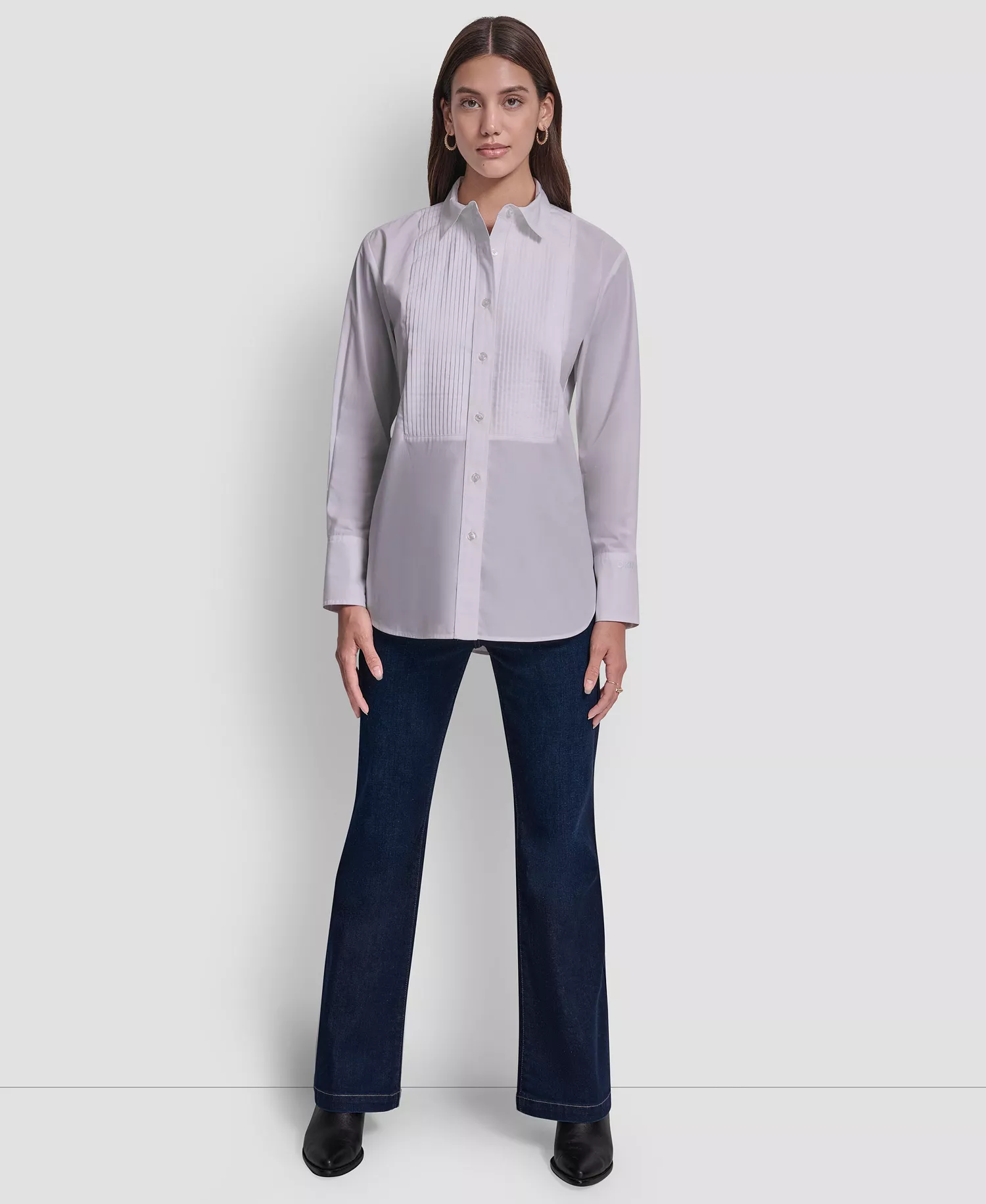 Women's Pleat Front Long Sleeve Shirt - White - L